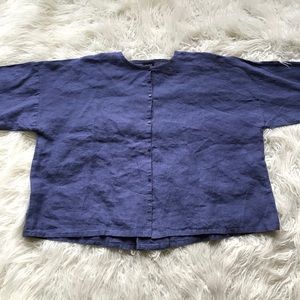 Eileen Fisher Irish Linen Button Up Blouse Blue